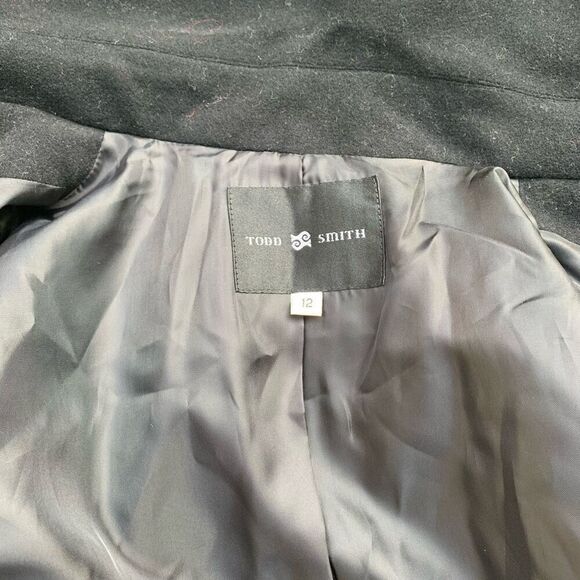 TODD SMITH 100% WOOL DOUBLE BREASTED black Pea Coat Jacket sz 12 Large - Picture 3 of 7